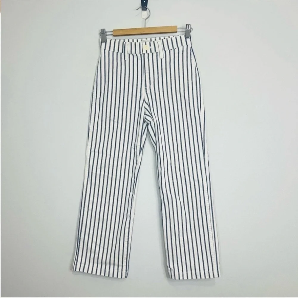 J. Crew Ivory Navy Striped Slim Wide Leg Pants 24